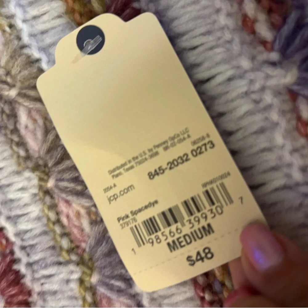 St John’s Bay Striped Mock Neck Womens Sweater in Multi Pink Sz Med